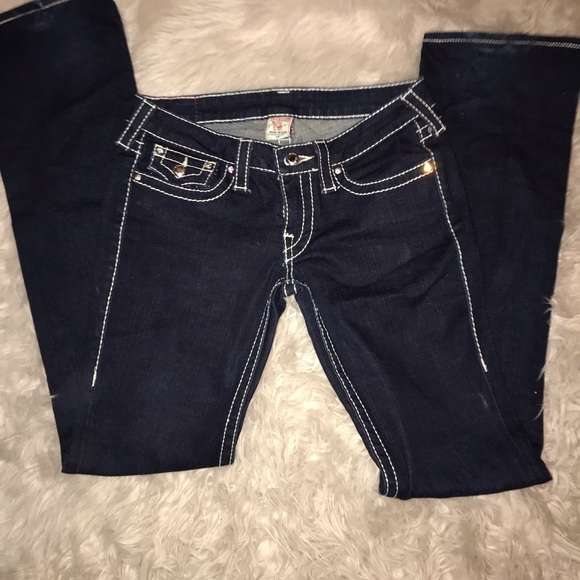 ⭐️True Religion DarkWash White Stitch Crystal (28) - Picture 3 of 8